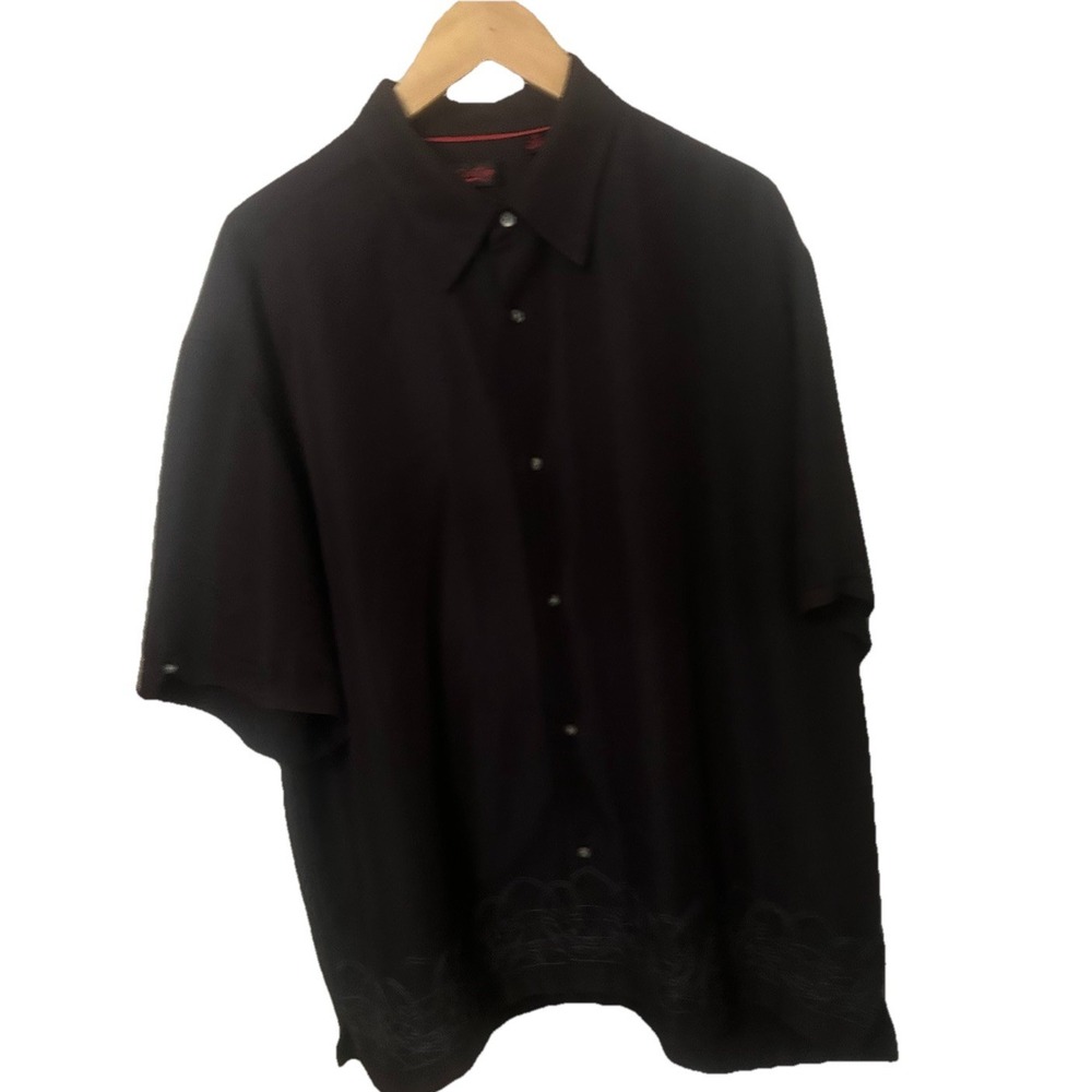 Contigo Guayabera Shirt Men's 2X Black Embroidered Button Down Rayon Polyester